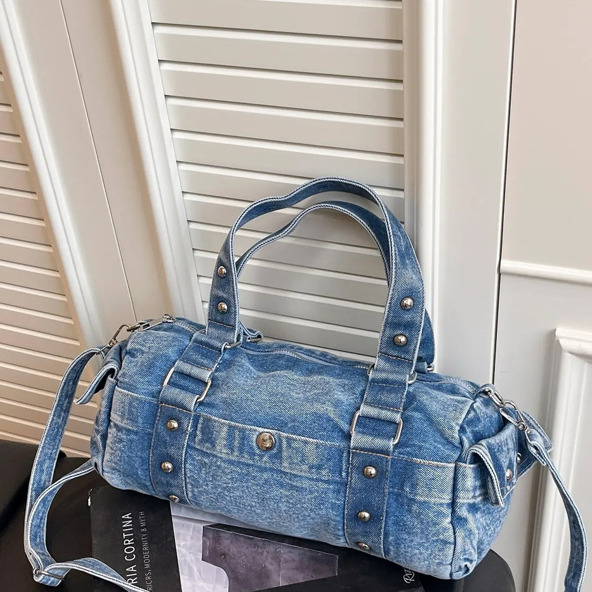 Vintage Denim Barrel Bag