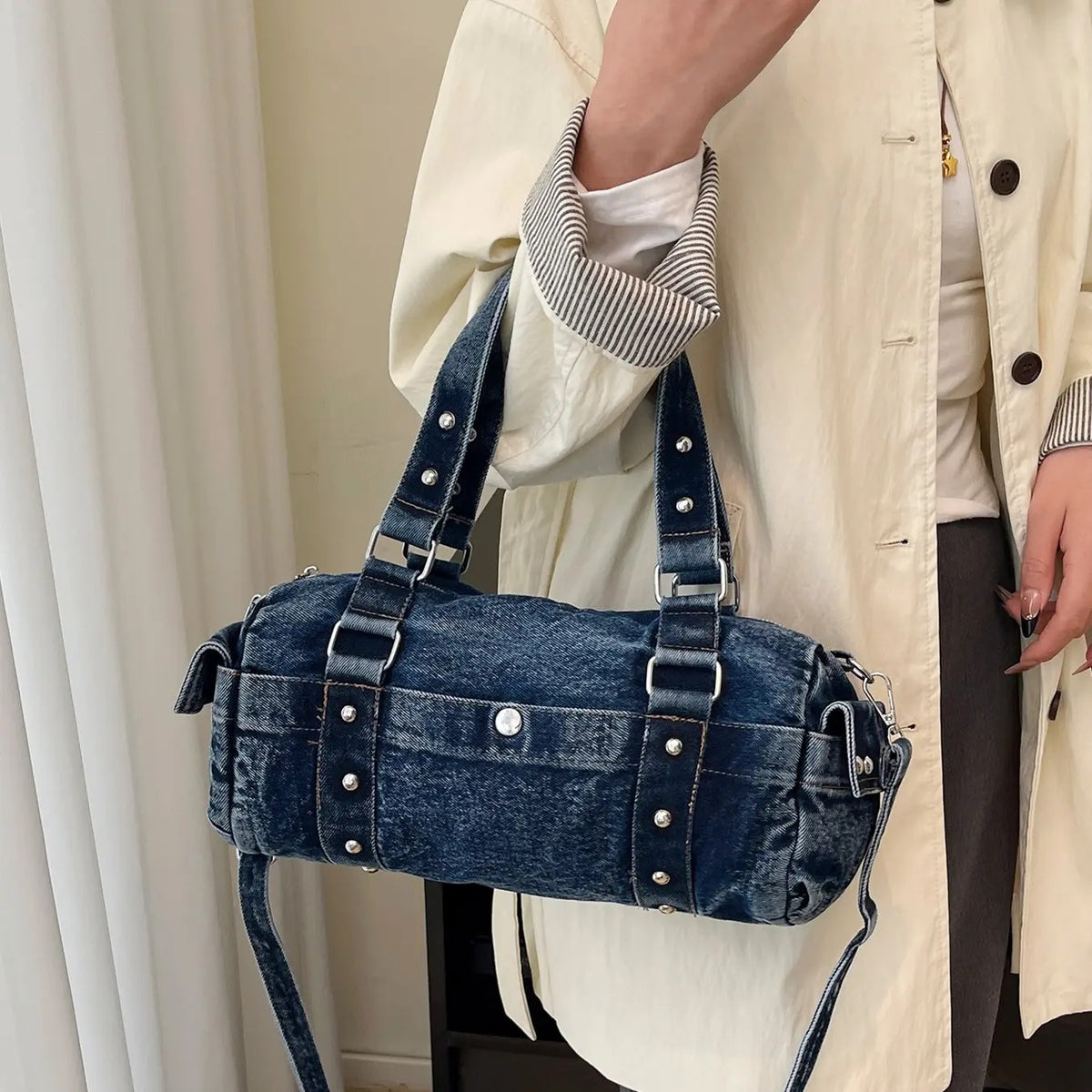 Vintage Denim Barrel Bag