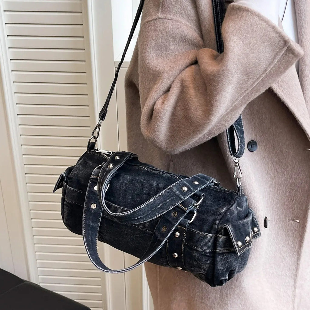 Vintage Denim Barrel Bag