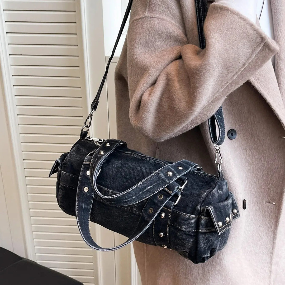 Vintage Denim Barrel Bag