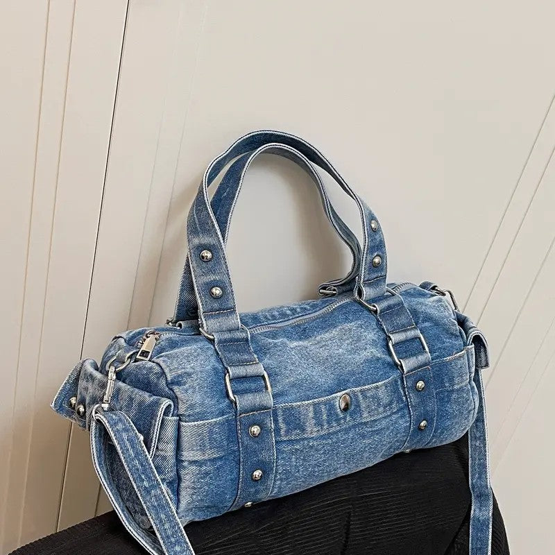 Vintage Denim Barrel Bag