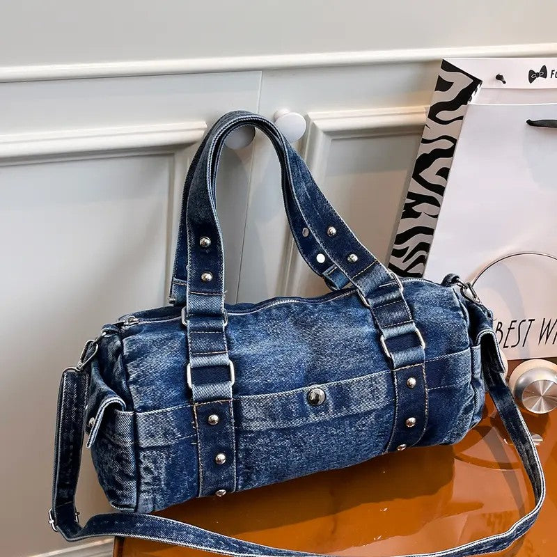 Vintage Denim Barrel Bag