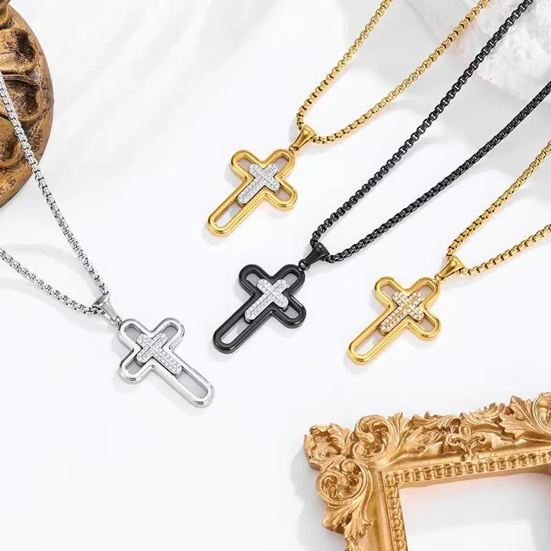 Minimal Geometric Cross Necklace