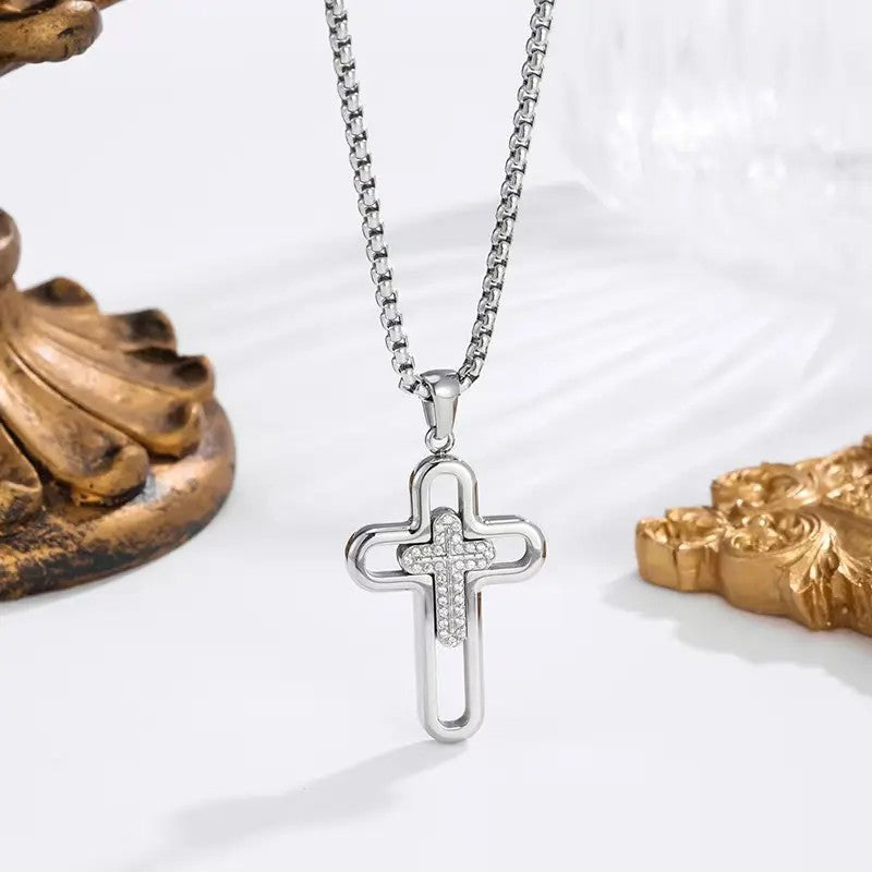 Minimal Geometric Cross Necklace