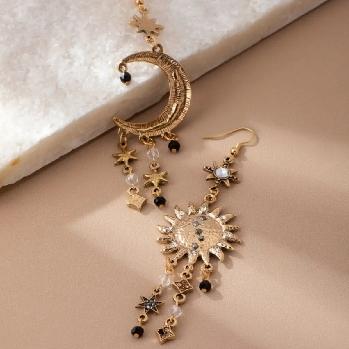 18k Boho Sun Moon Earrings