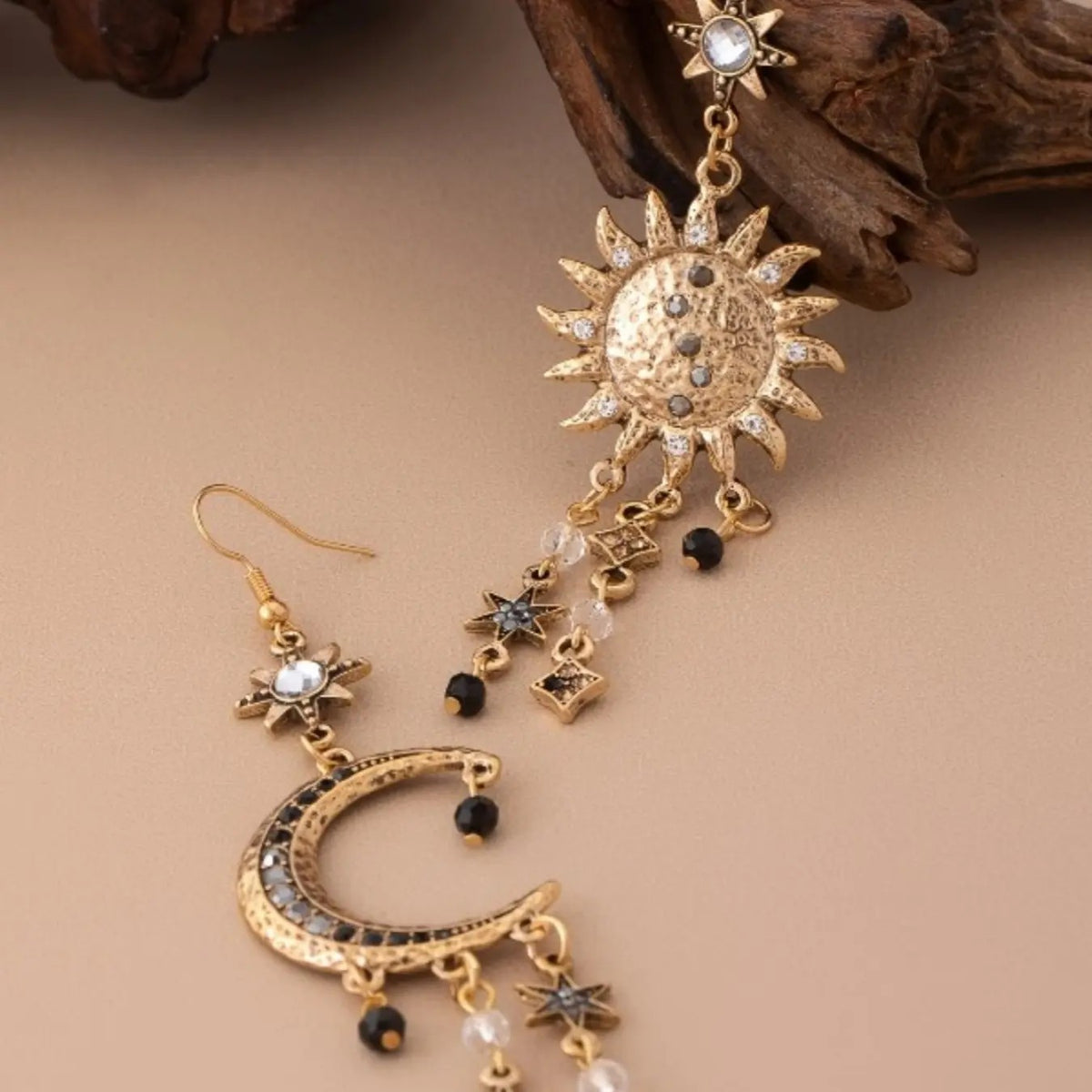 18k Boho Sun Moon Earrings