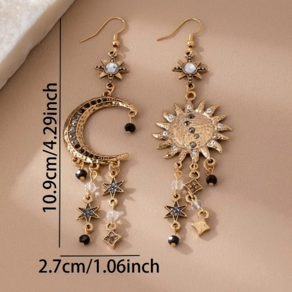 18k Boho Sun Moon Earrings