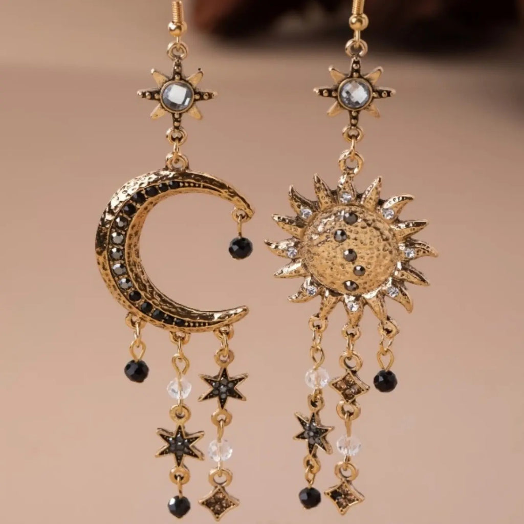 18k Boho Sun Moon Earrings