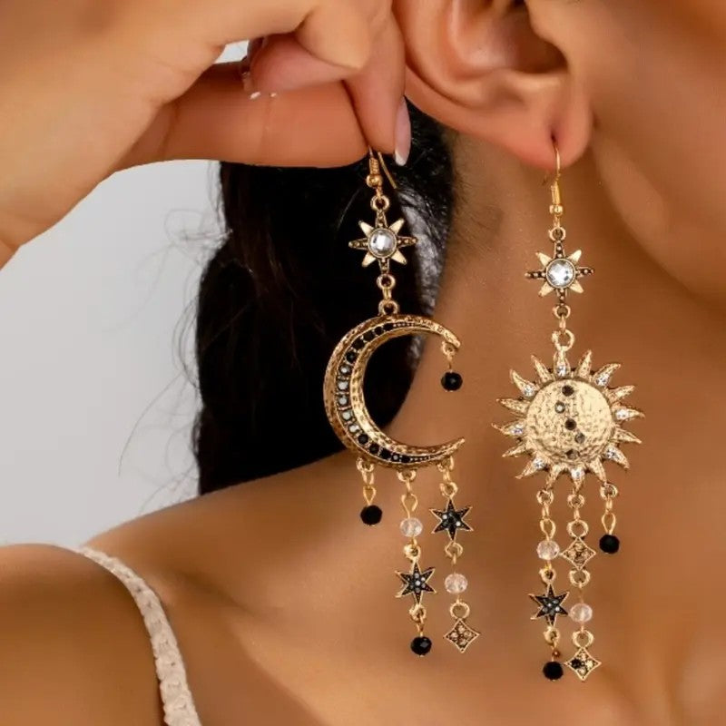 18k Boho Sun Moon Earrings
