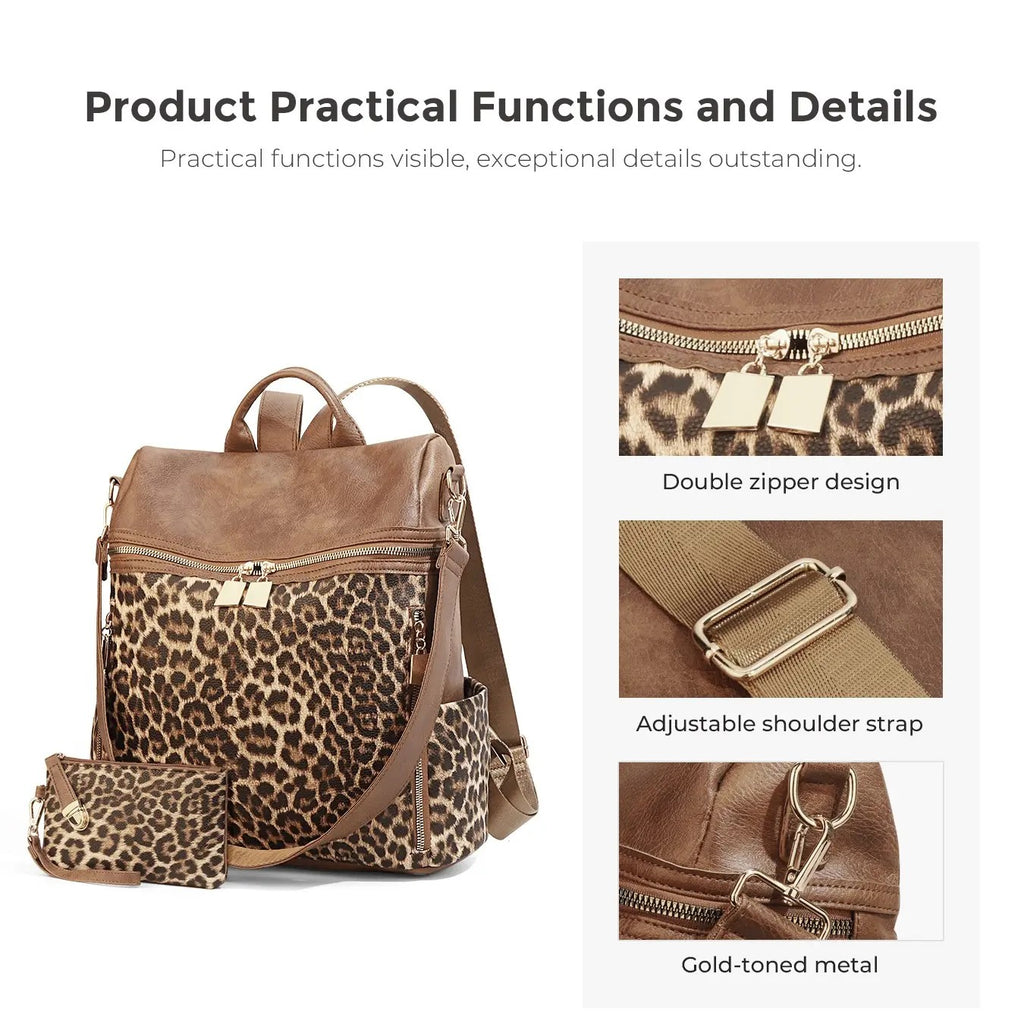 Leopard Print Backpack Set