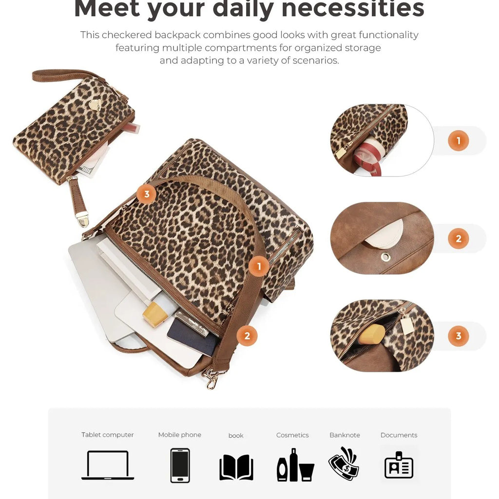 Leopard Print Backpack Set