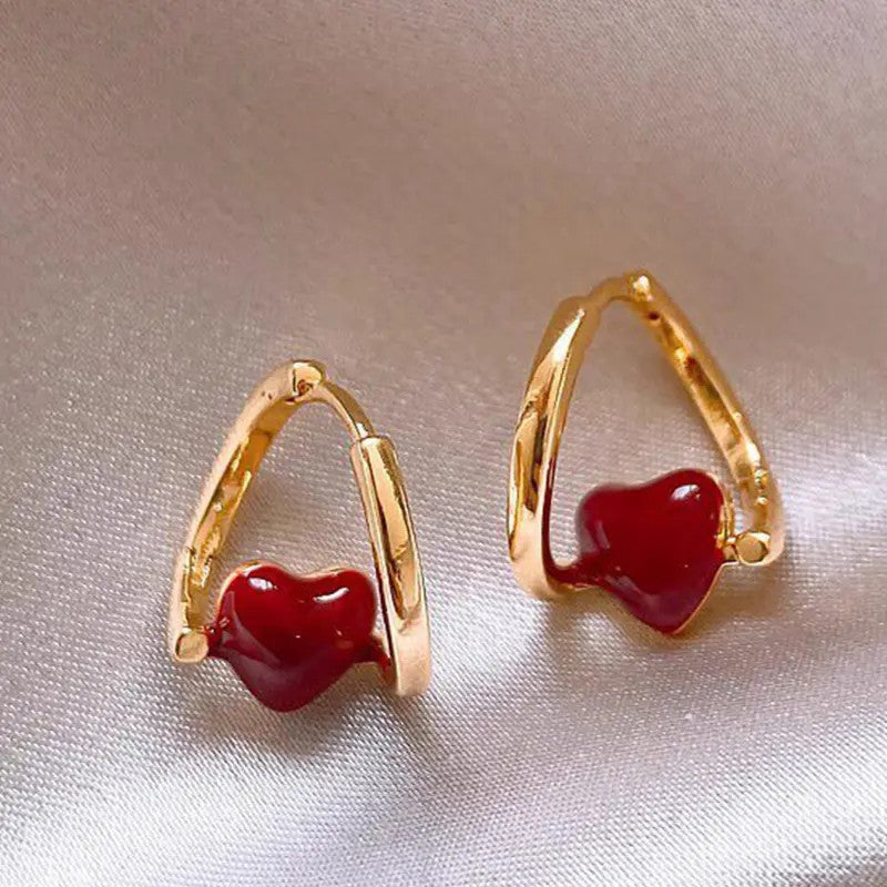18k Elegant Red Heart Hoop Earrings
