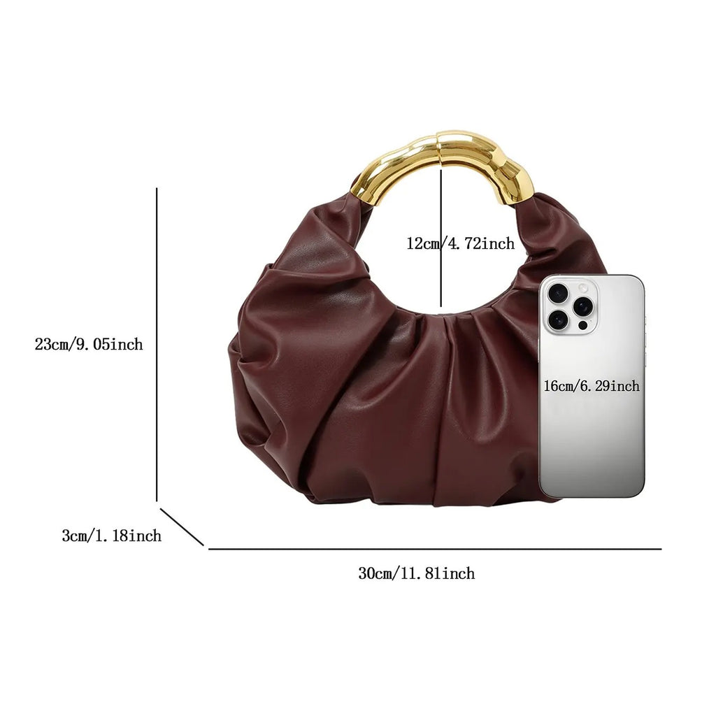 Elegant Pleated Bamboo Handle Bag