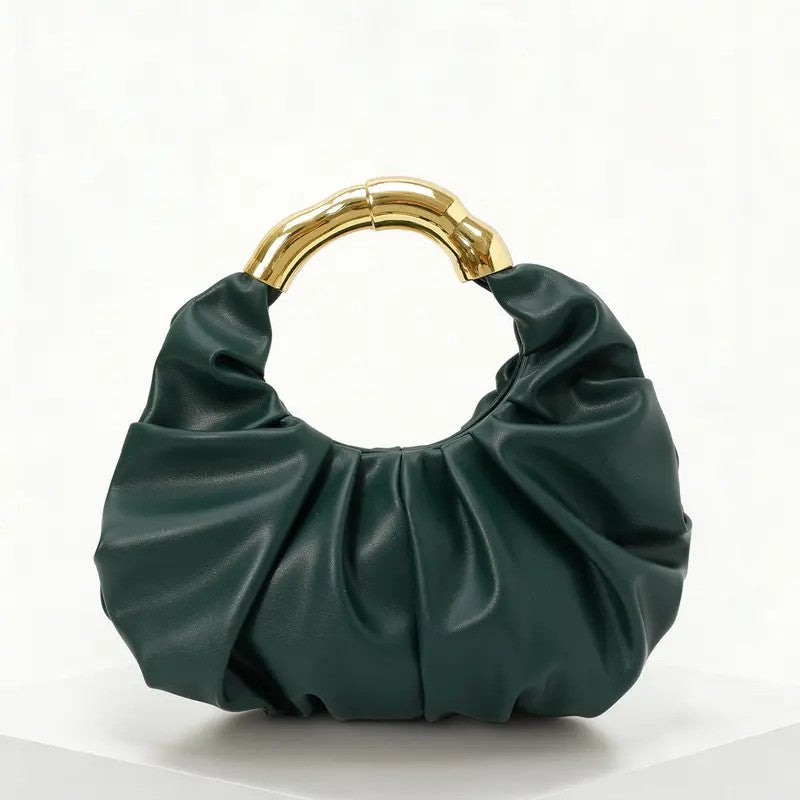 Elegant Pleated Bamboo Handle Bag