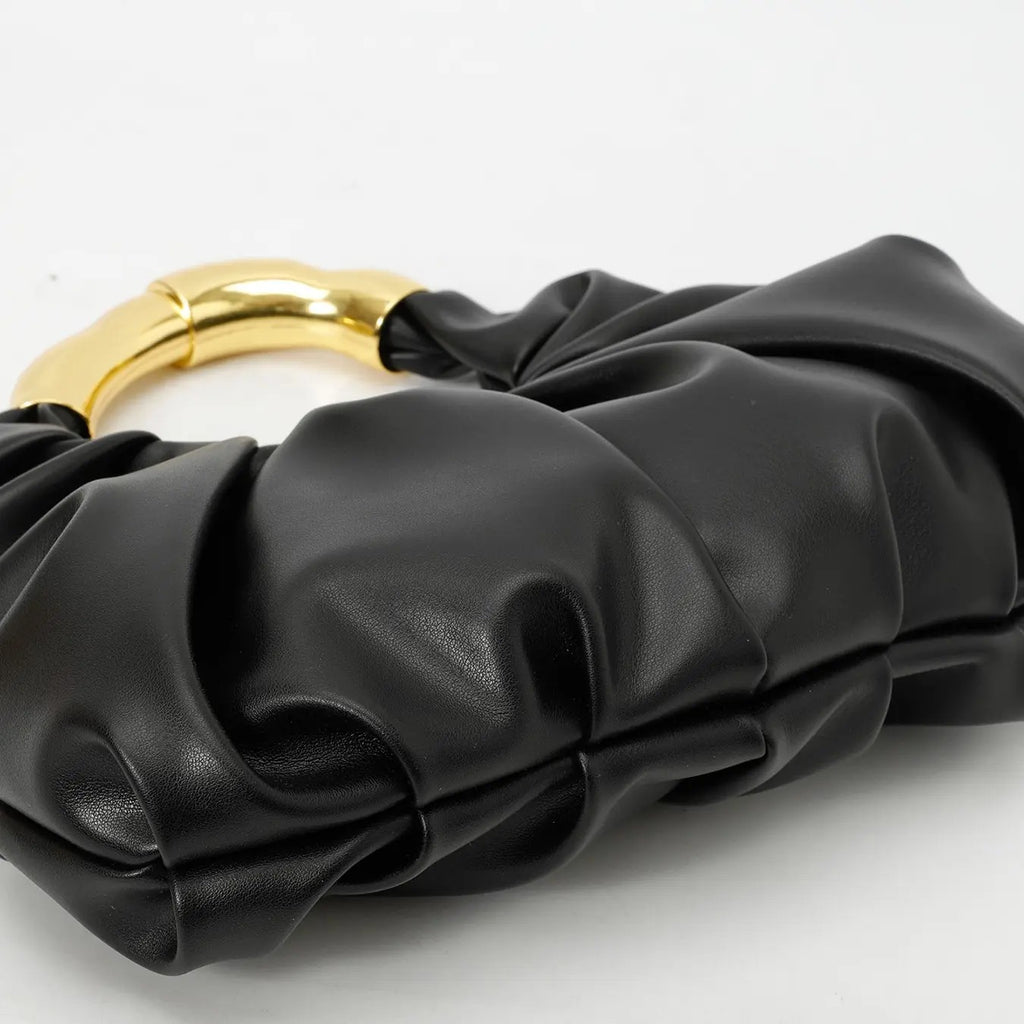 Elegant Pleated Bamboo Handle Bag