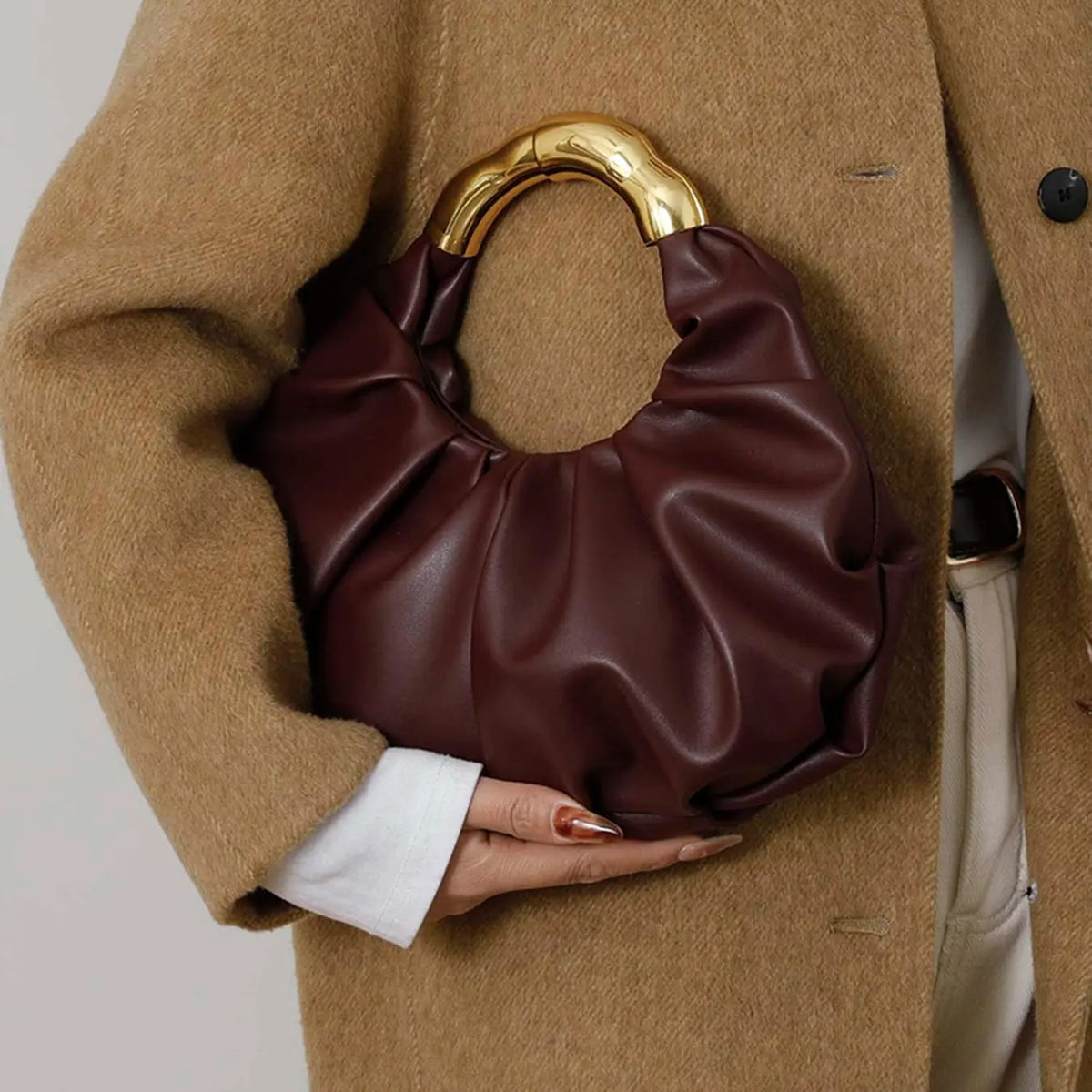 Elegant Pleated Bamboo Handle Bag