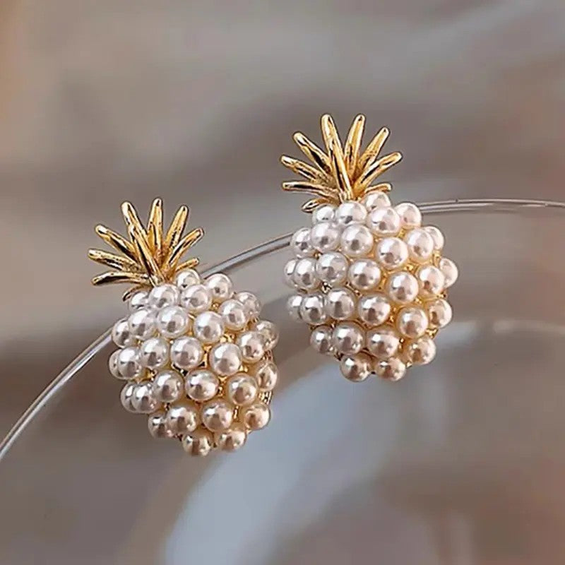 Elegant Pearl Pineapple Stud Earrings