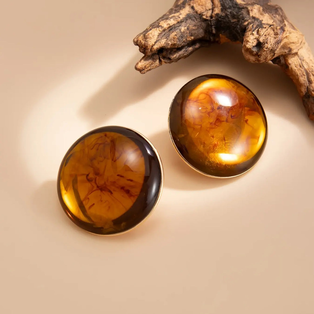 2PC Boho Amber Round Earrings