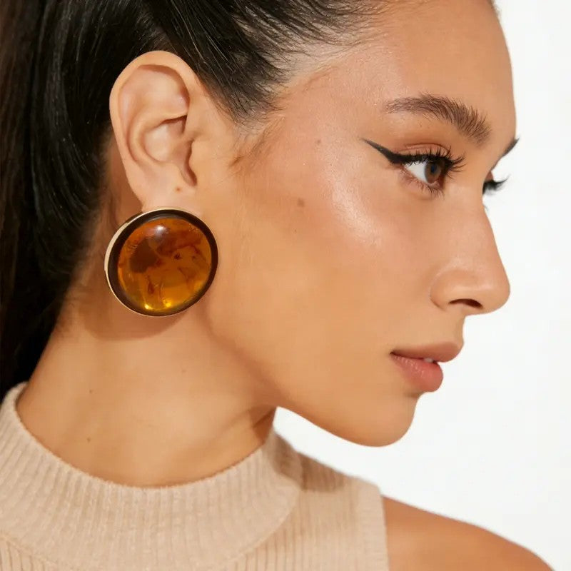 2PC Boho Amber Round Earrings