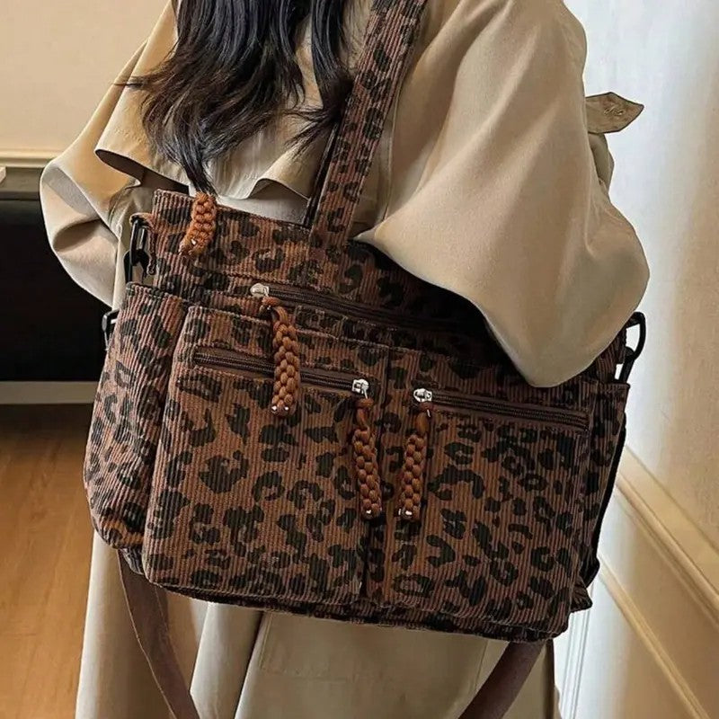 Leopard Corduroy Tote Bag