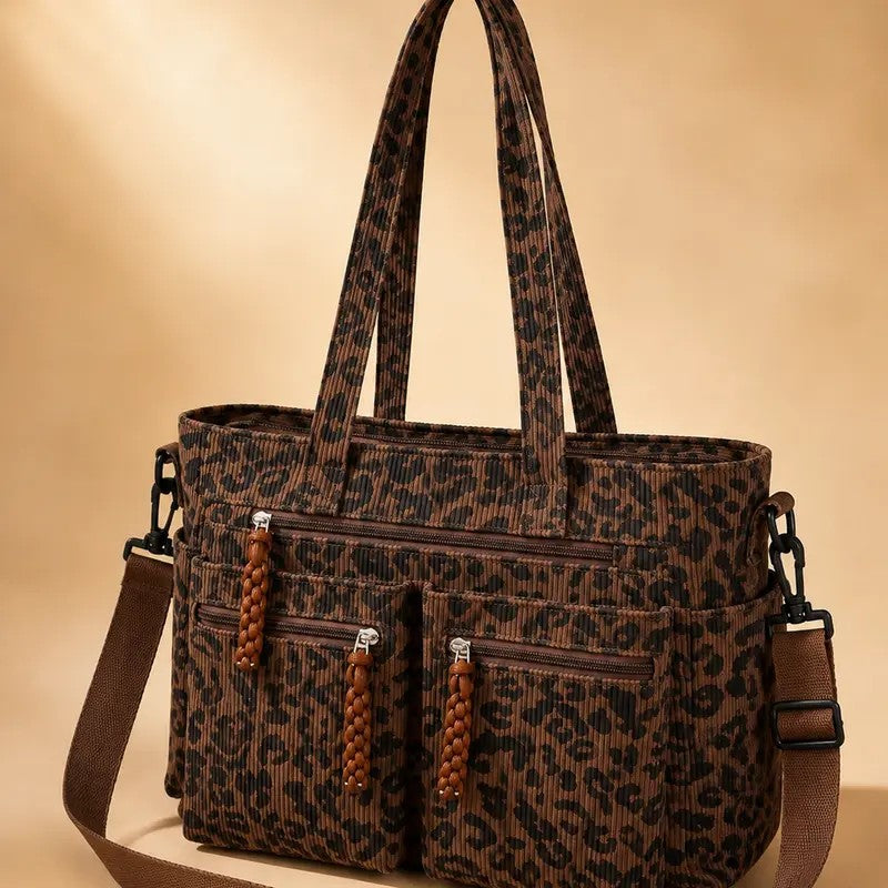 Leopard Corduroy Tote Bag