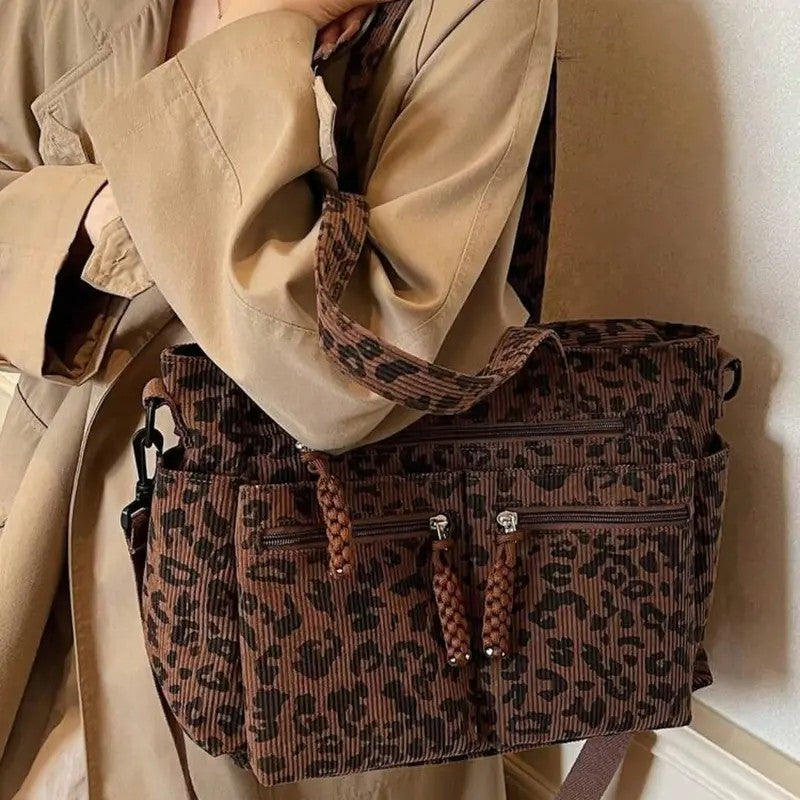 Leopard Corduroy Tote Bag