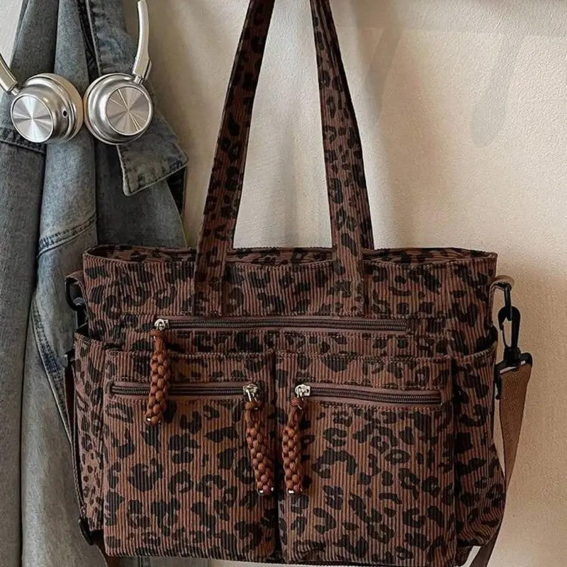 Leopard Corduroy Tote Bag