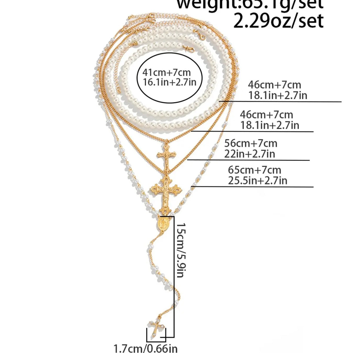 5PC Pearl Cross Necklace Set