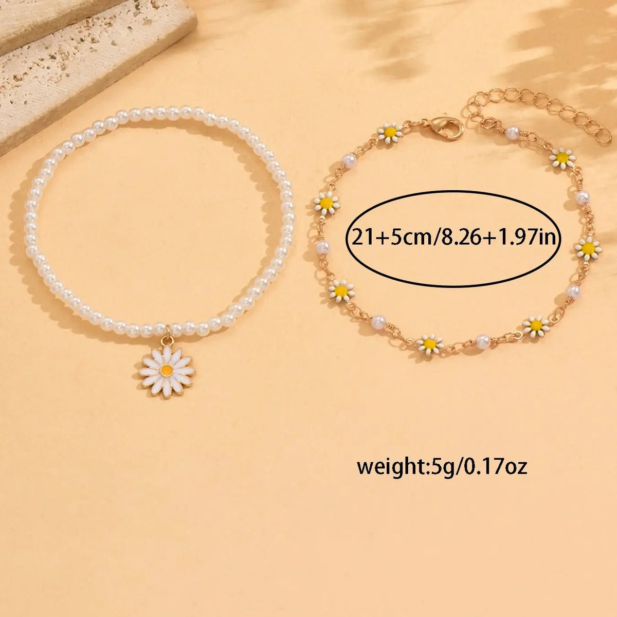 2PC Pearl Daisy Anklet Set
