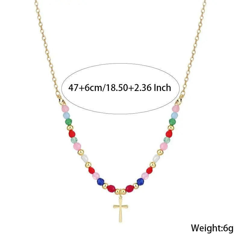 14k Beaded Cross Necklace