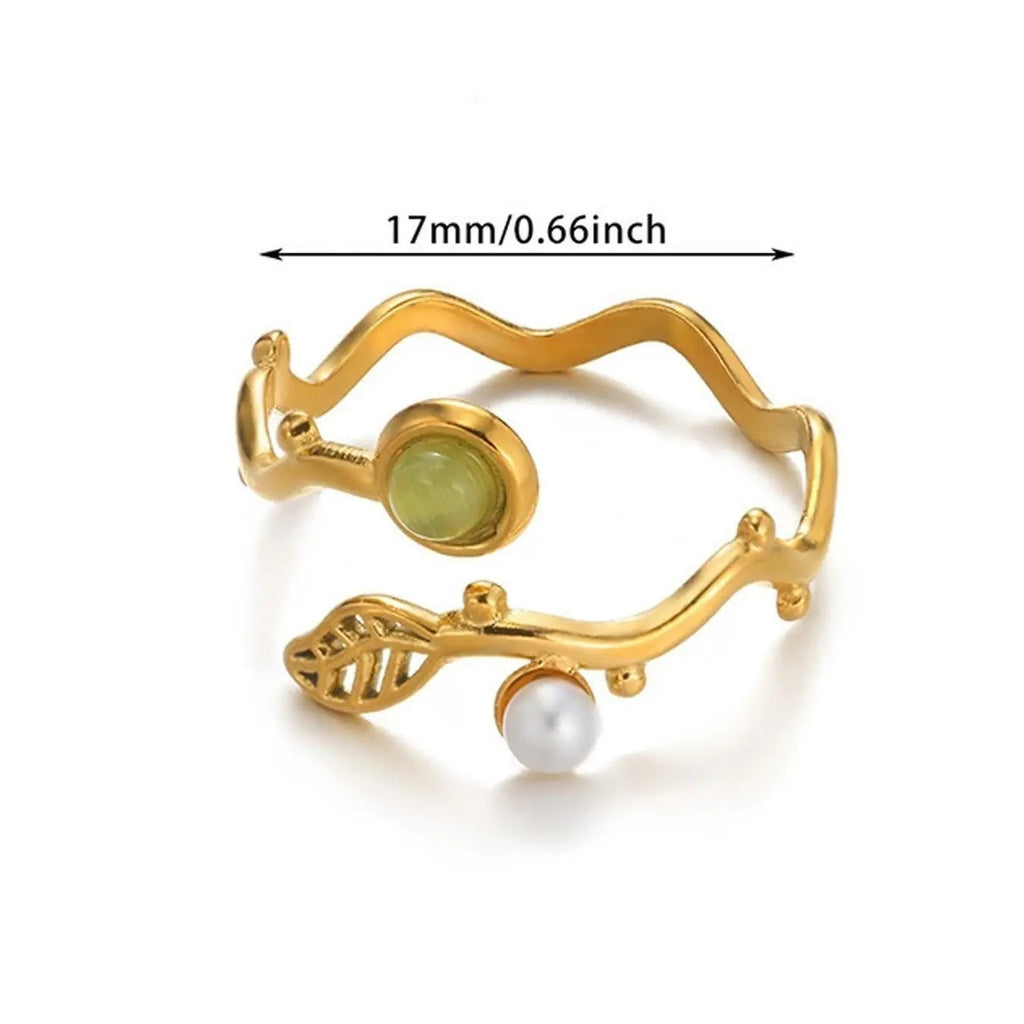 18k Pearl Leaf Open Ring