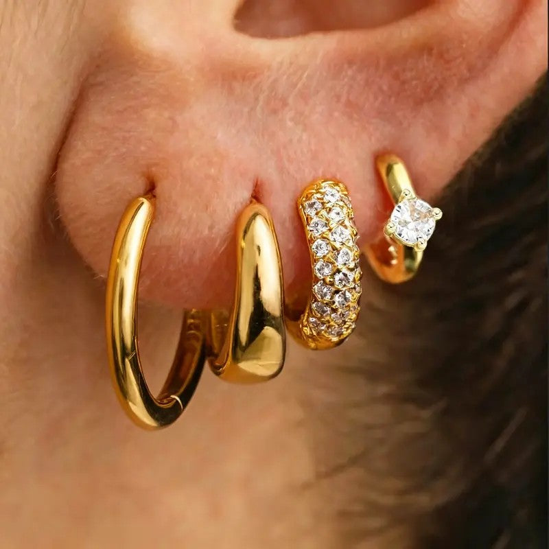 18k Elegant CZ Huggie Earrings Set