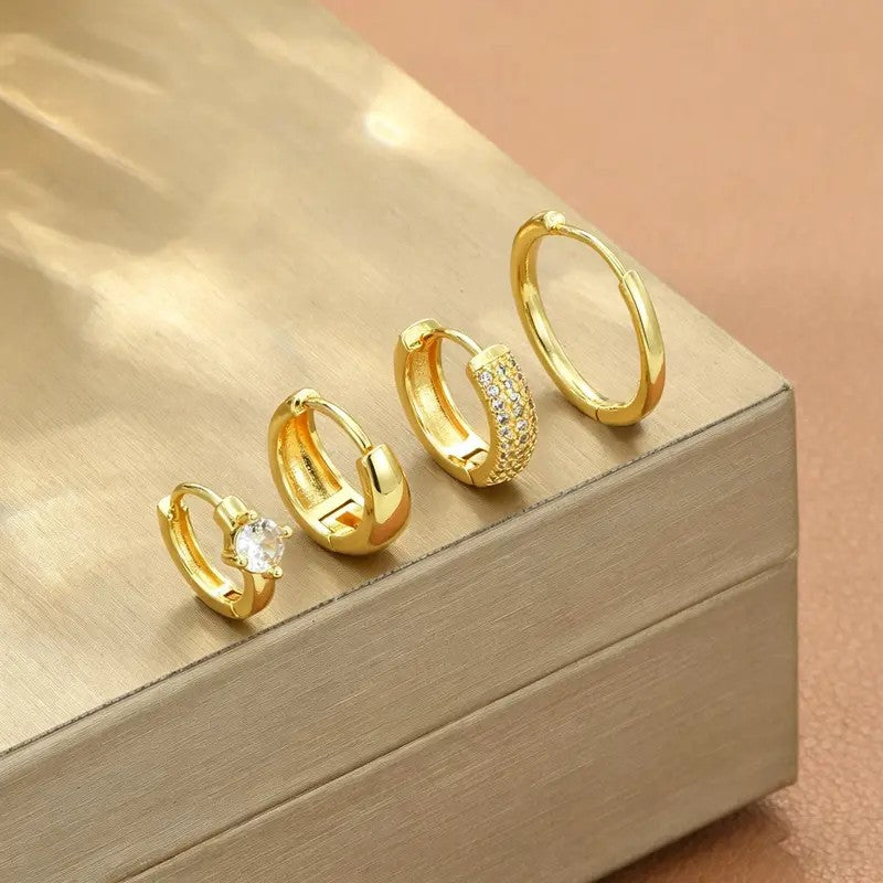 18k Elegant CZ Huggie Earrings Set