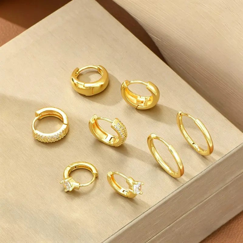 18k Elegant CZ Huggie Earrings Set