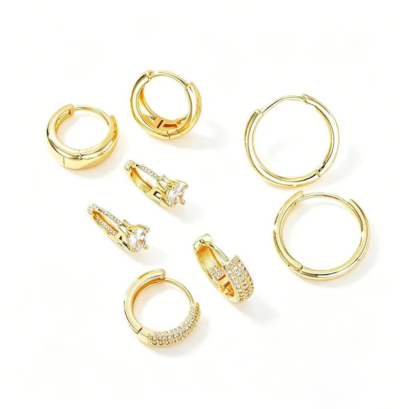 18k Elegant CZ Huggie Earrings Set