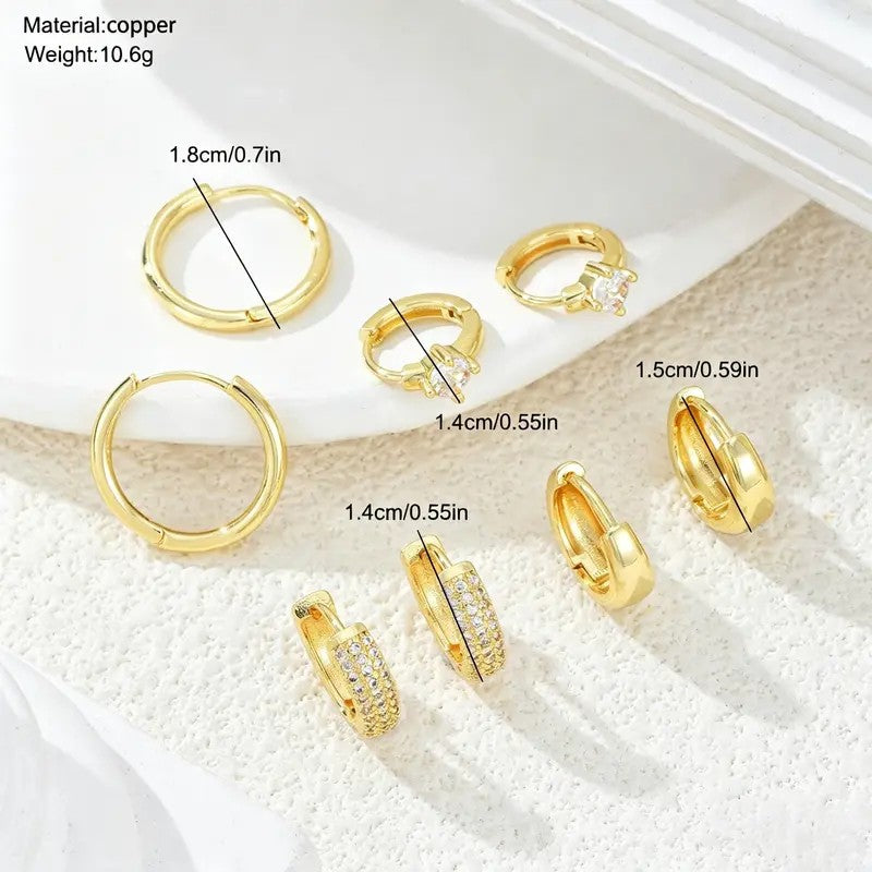 18k Elegant CZ Huggie Earrings Set