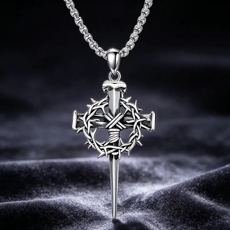 Gothic Crown of Thorns Cross Necklace