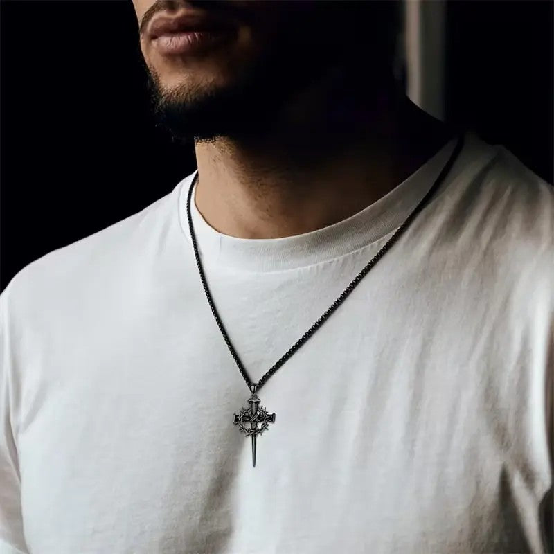 Gothic Crown of Thorns Cross Necklace