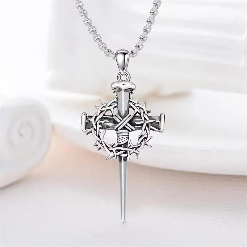 Gothic Crown of Thorns Cross Necklace