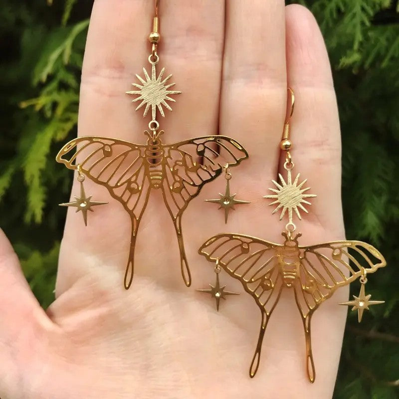 18k Vintage Moth Drop Earrings