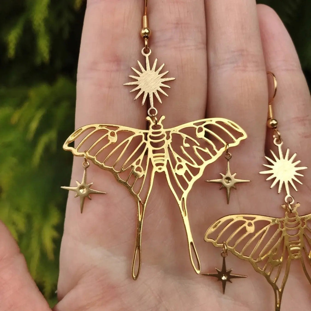 18k Vintage Moth Drop Earrings
