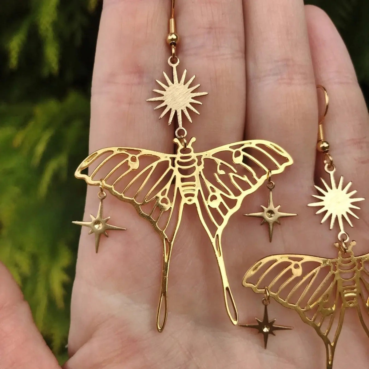 18k Vintage Moth Drop Earrings