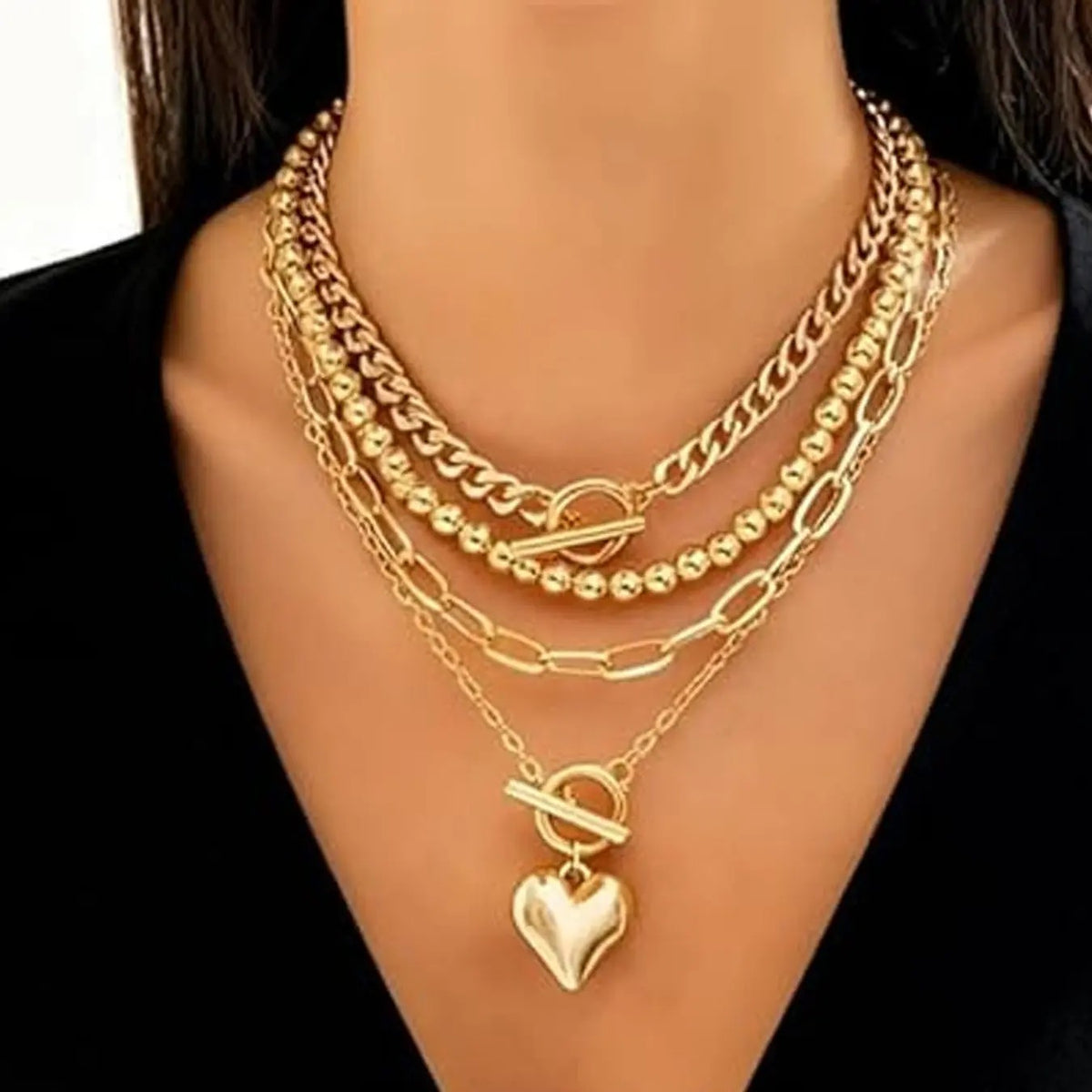 4PC 18k Boho Heart Necklace Set