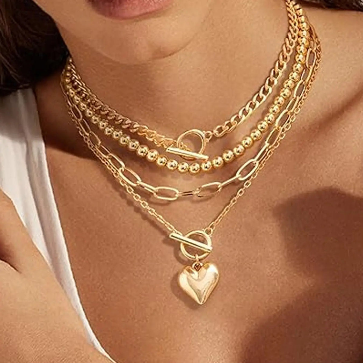 4PC 18k Boho Heart Necklace Set