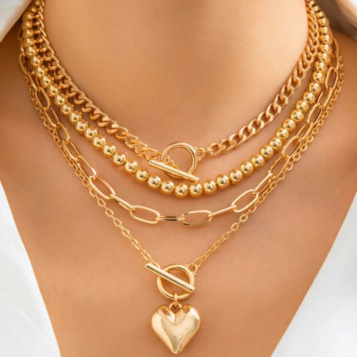 4PC 18k Boho Heart Necklace Set