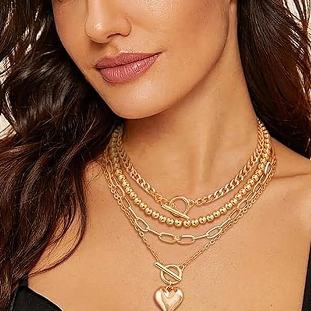 4PC 18k Boho Heart Necklace Set