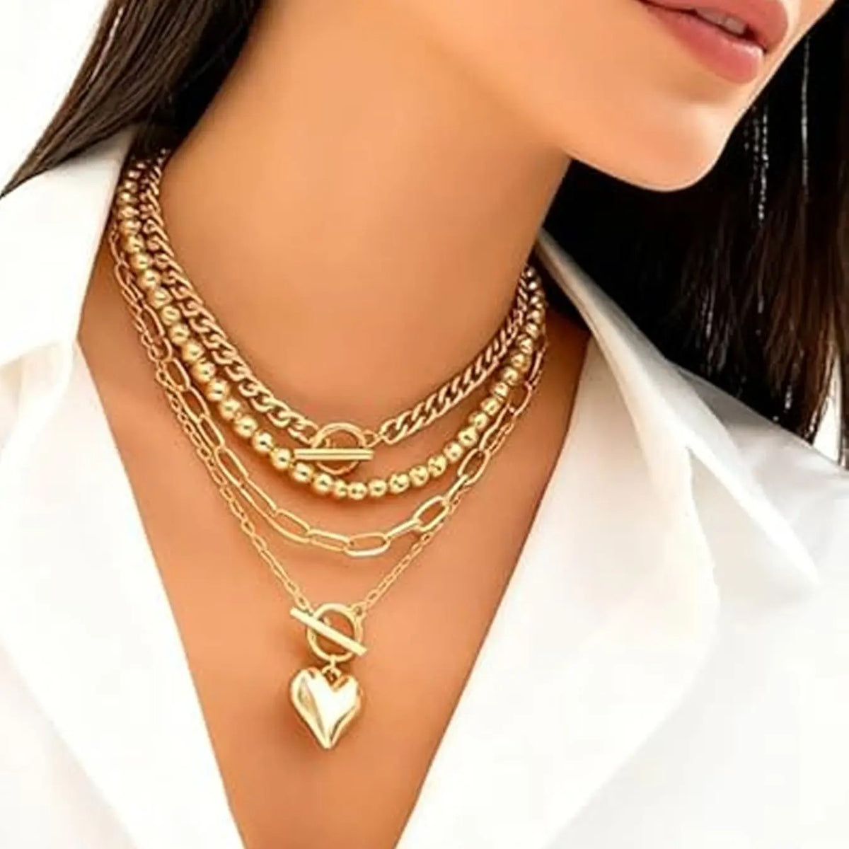 4PC 18k Boho Heart Necklace Set