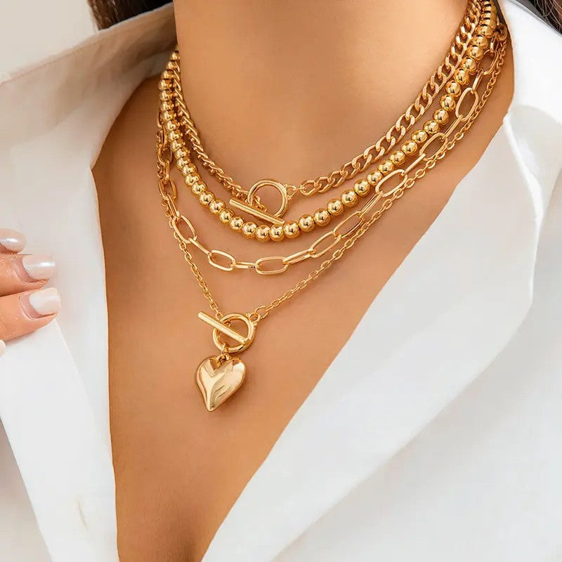 4PC 18k Boho Heart Necklace Set