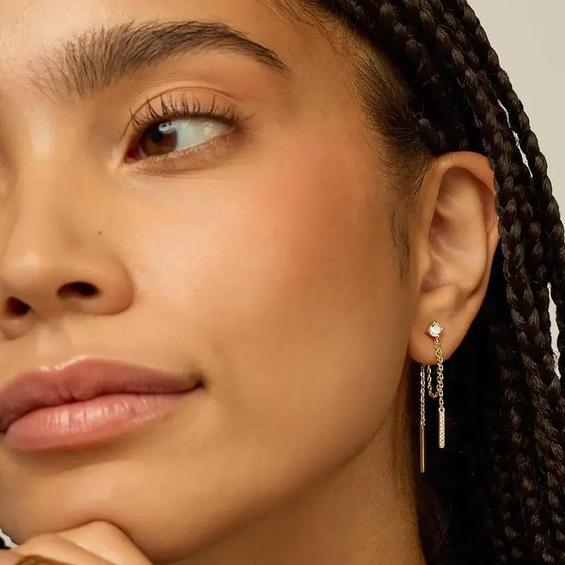 2PC 18k Dainty Bar Drop Earrings