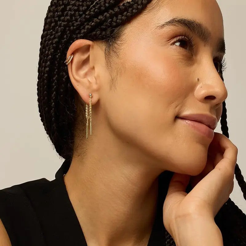 2PC 18k Dainty Bar Drop Earrings